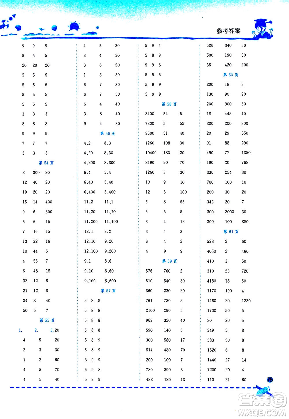 龍門(mén)書(shū)局2020秋黃岡小狀元口算速算練習(xí)冊(cè)四年級(jí)數(shù)學(xué)上R人教版參考答案