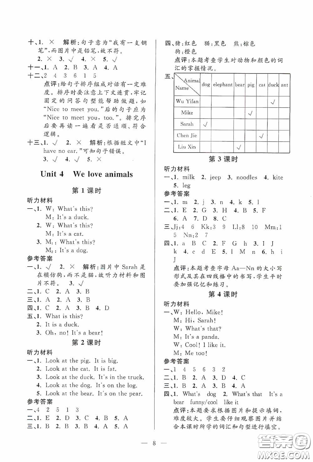 河海大學出版社2020孟建平系列叢書課時精練三年級英語上冊人教版答案