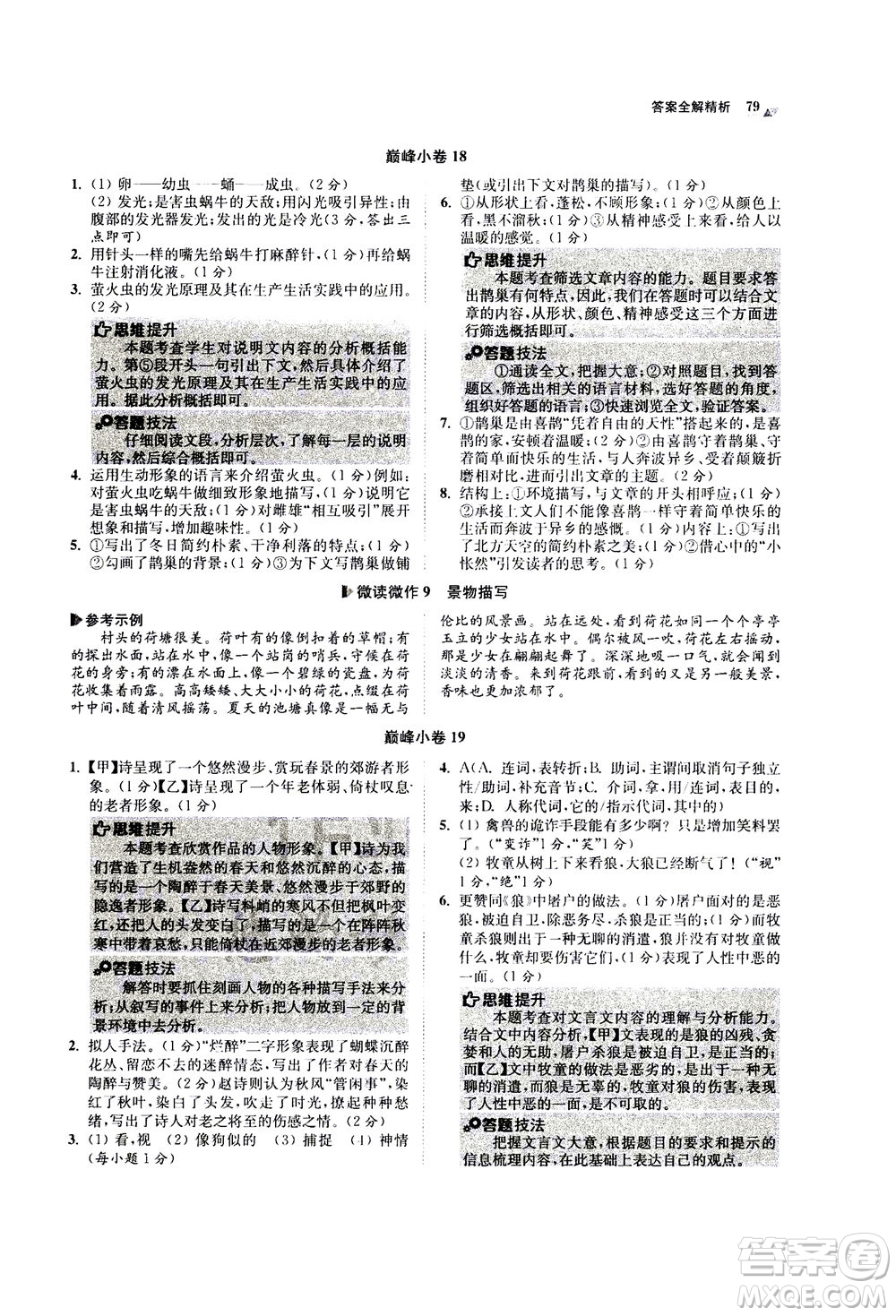 江蘇鳳凰科學(xué)技術(shù)出版社2020秋初中語(yǔ)文小題狂做巔峰版七年級(jí)上人教版參考答案