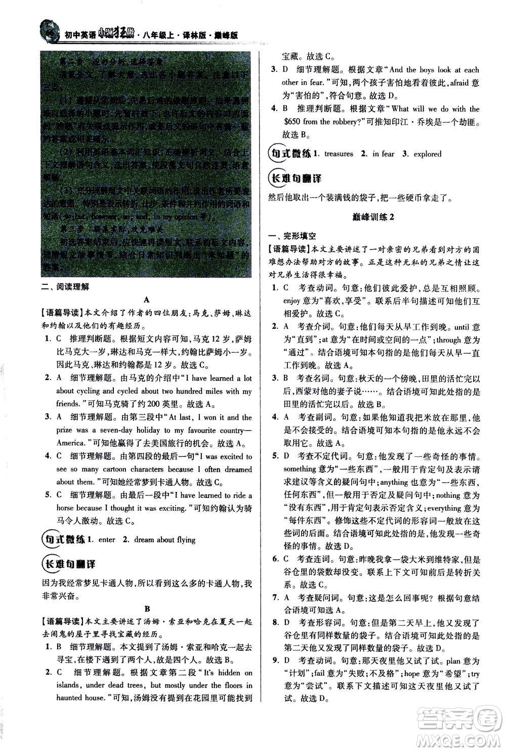 江蘇鳳凰科學技術(shù)出版社2020秋初中英語小題狂做巔峰版八年級上譯林版參考答案