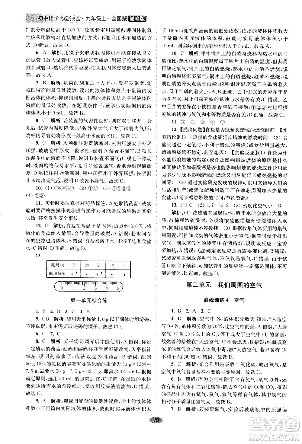 江蘇鳳凰科學(xué)技術(shù)出版社2020秋初中化學(xué)小題狂做巔峰版九年級上全國版參考答案