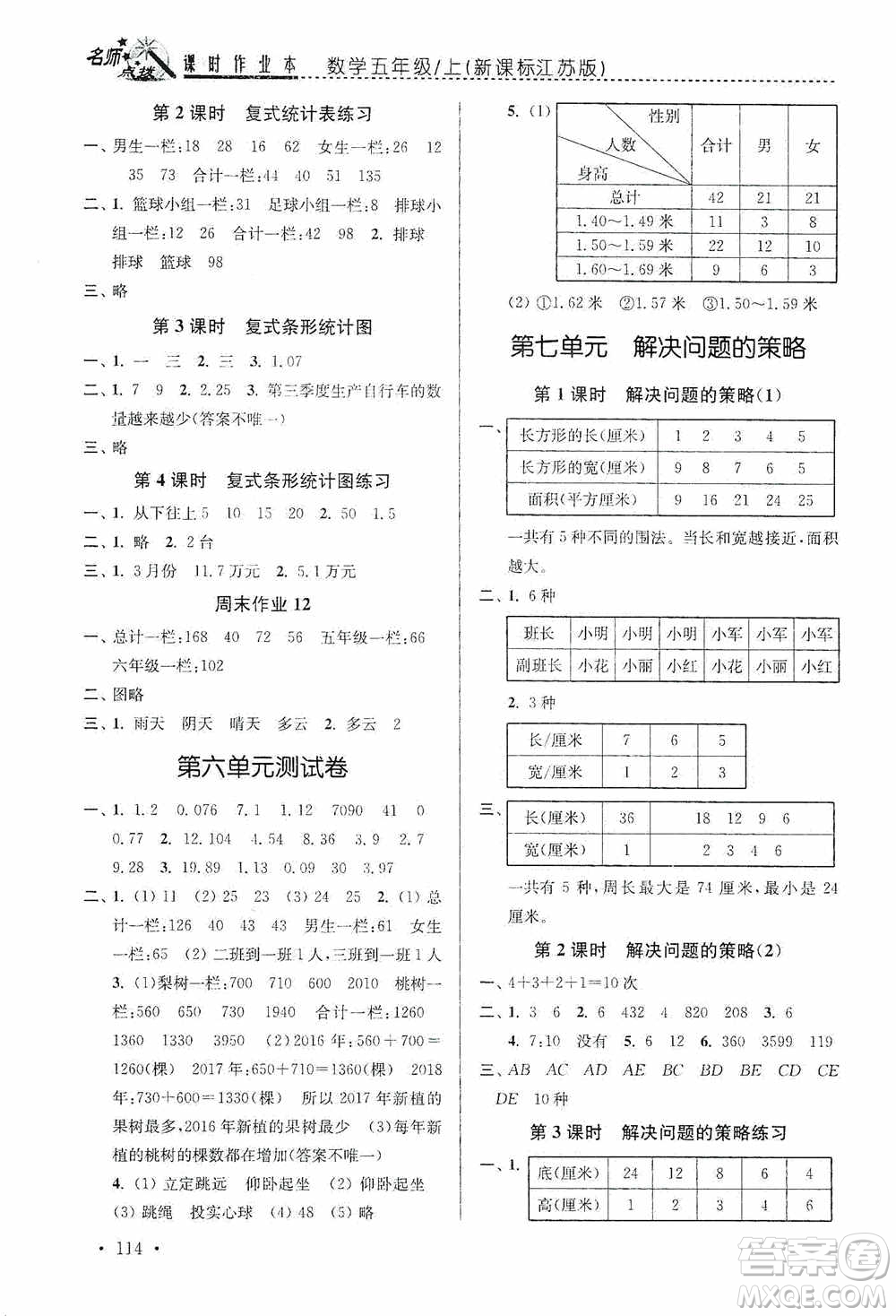 東南大學(xué)出版社2020名師點(diǎn)撥課時(shí)作業(yè)本五年級(jí)數(shù)學(xué)上冊(cè)江蘇版答案