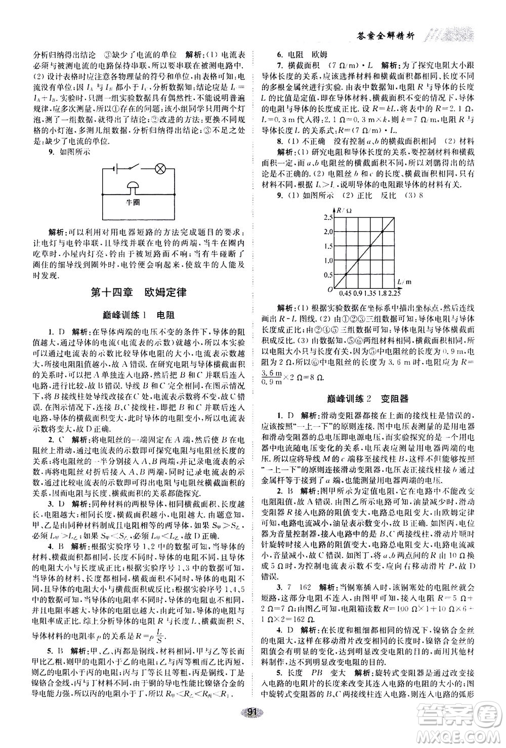 江蘇鳳凰科學(xué)技術(shù)出版社2020秋初中物理小題狂做巔峰版九年級(jí)上蘇科版參考答案