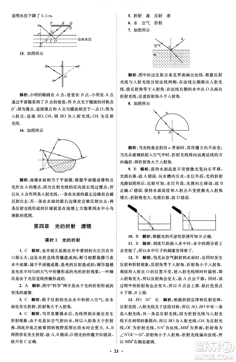 江蘇鳳凰科學(xué)技術(shù)出版社2020秋初中物理小題狂做巔峰版八年級(jí)上蘇科版參考答案