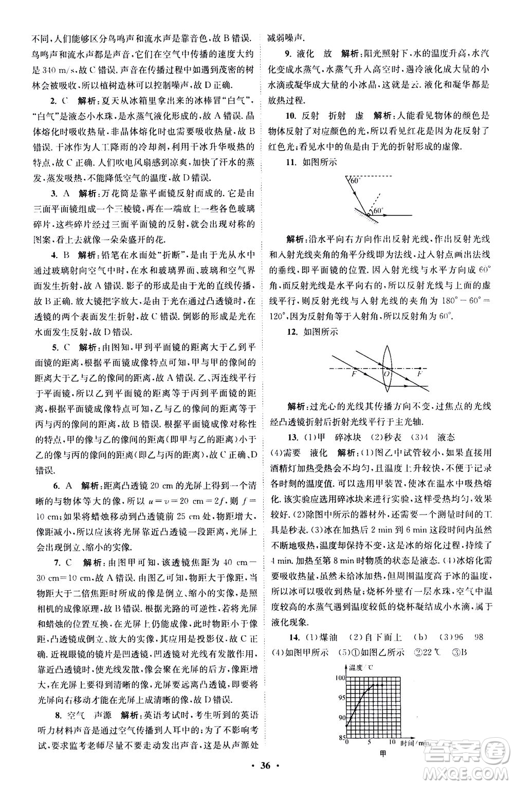 江蘇鳳凰科學(xué)技術(shù)出版社2020秋初中物理小題狂做巔峰版八年級(jí)上蘇科版參考答案