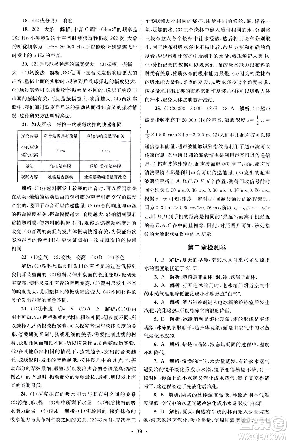 江蘇鳳凰科學(xué)技術(shù)出版社2020秋初中物理小題狂做巔峰版八年級(jí)上蘇科版參考答案