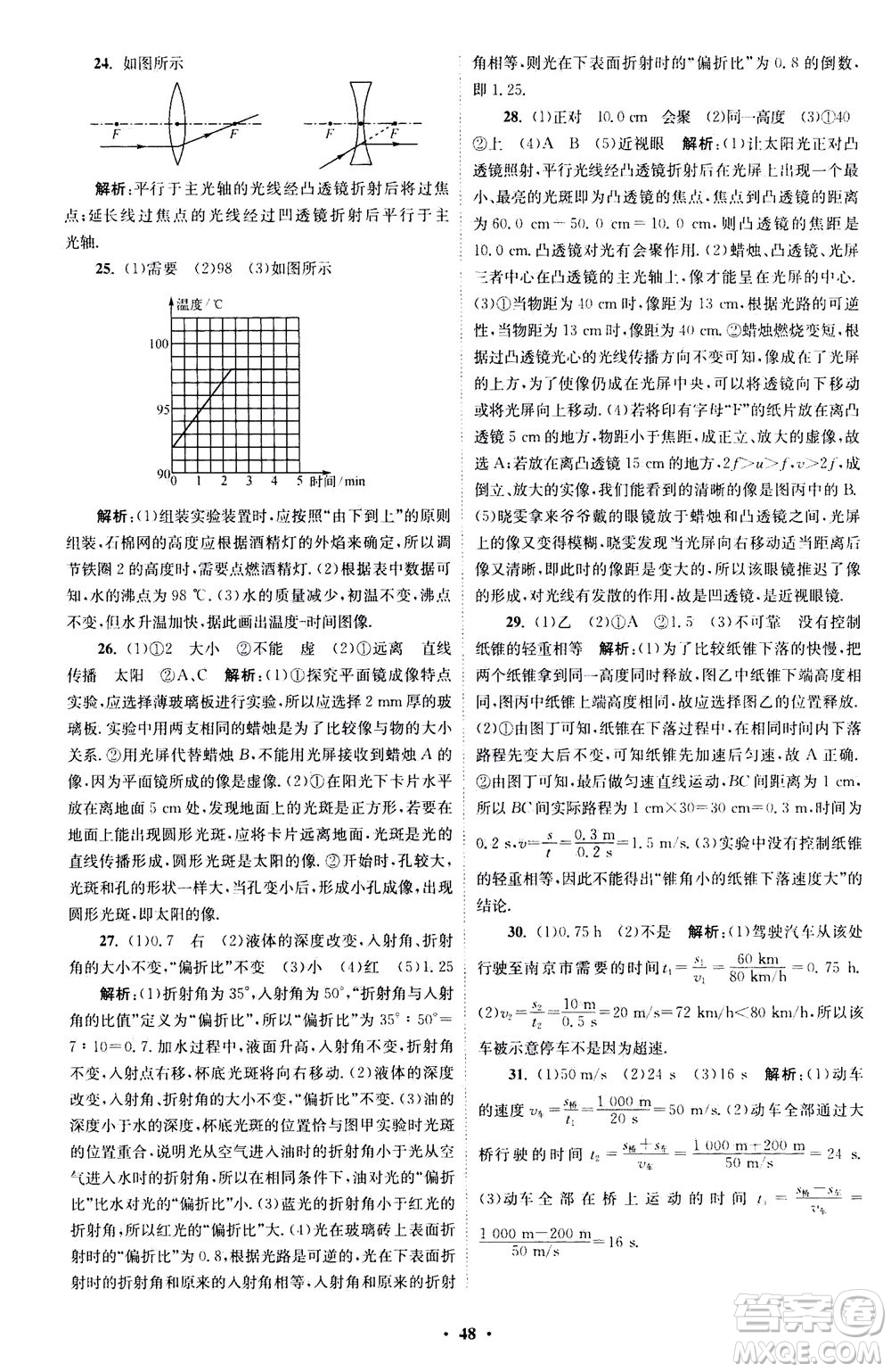 江蘇鳳凰科學(xué)技術(shù)出版社2020秋初中物理小題狂做巔峰版八年級(jí)上蘇科版參考答案