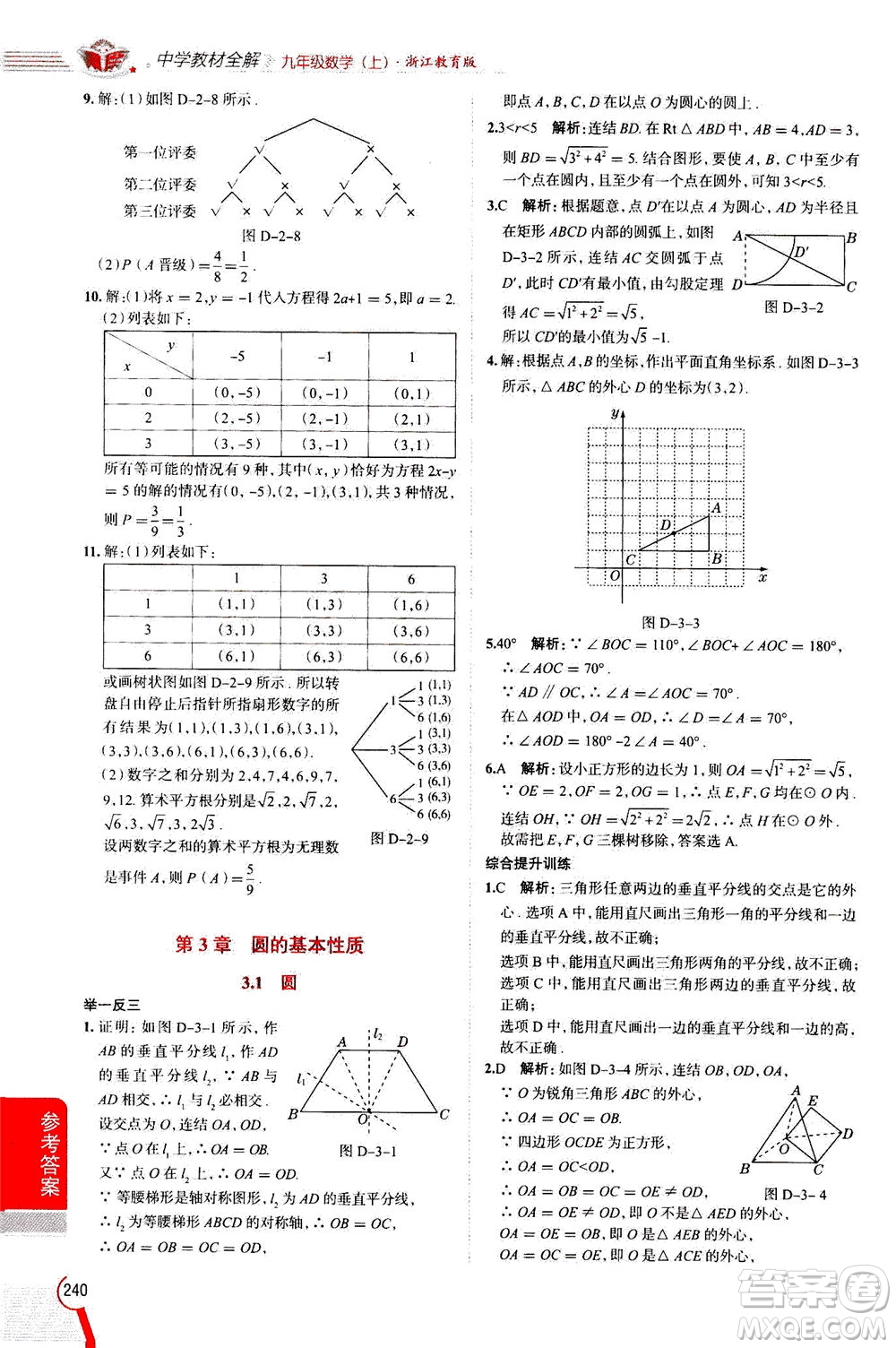 陜西人民教育出版社2020秋中學(xué)教材全解九年級(jí)數(shù)學(xué)上浙江教育版參考答案