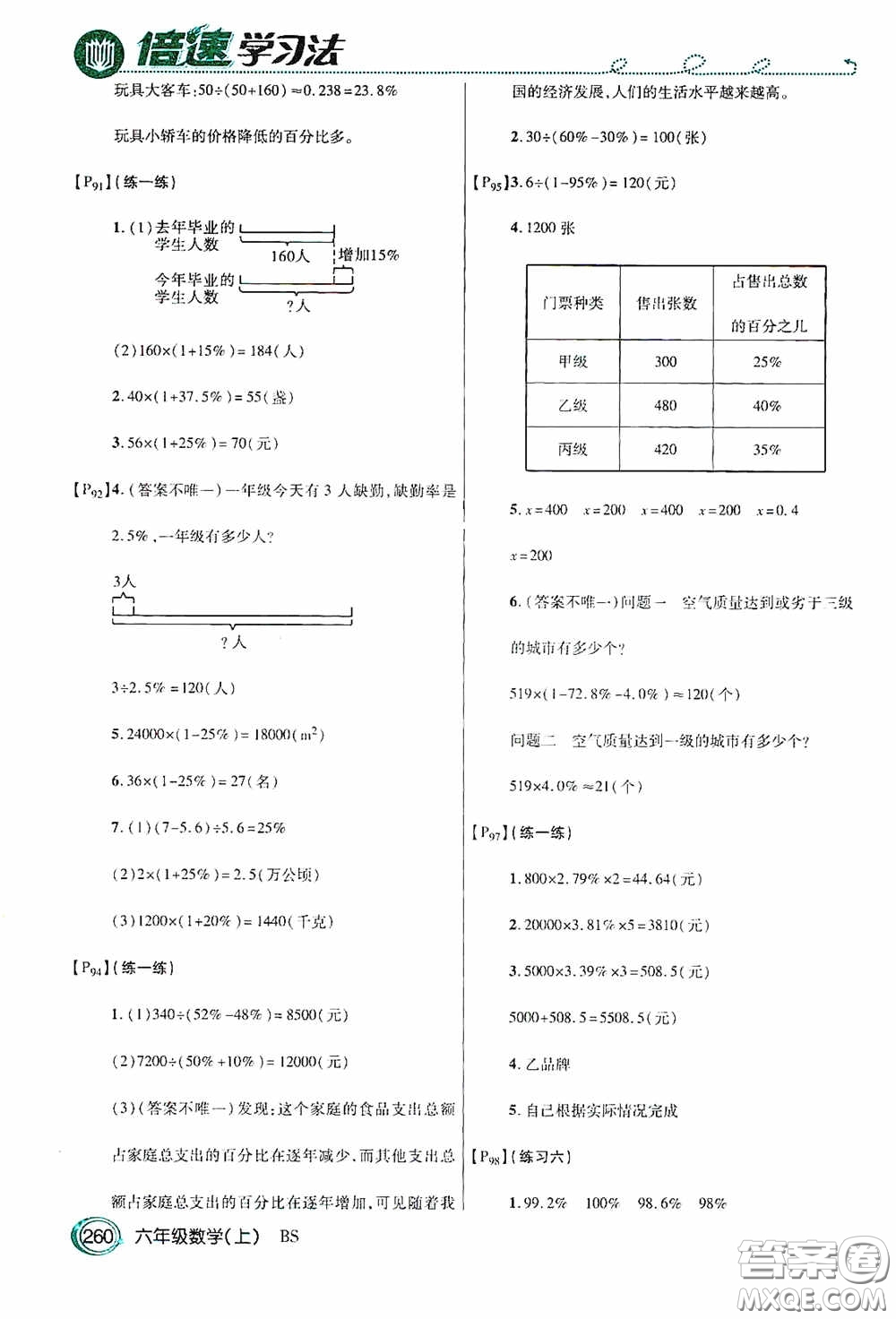 開明出版社2020萬向思維倍速學習法六年級數(shù)學上冊北師大版答案