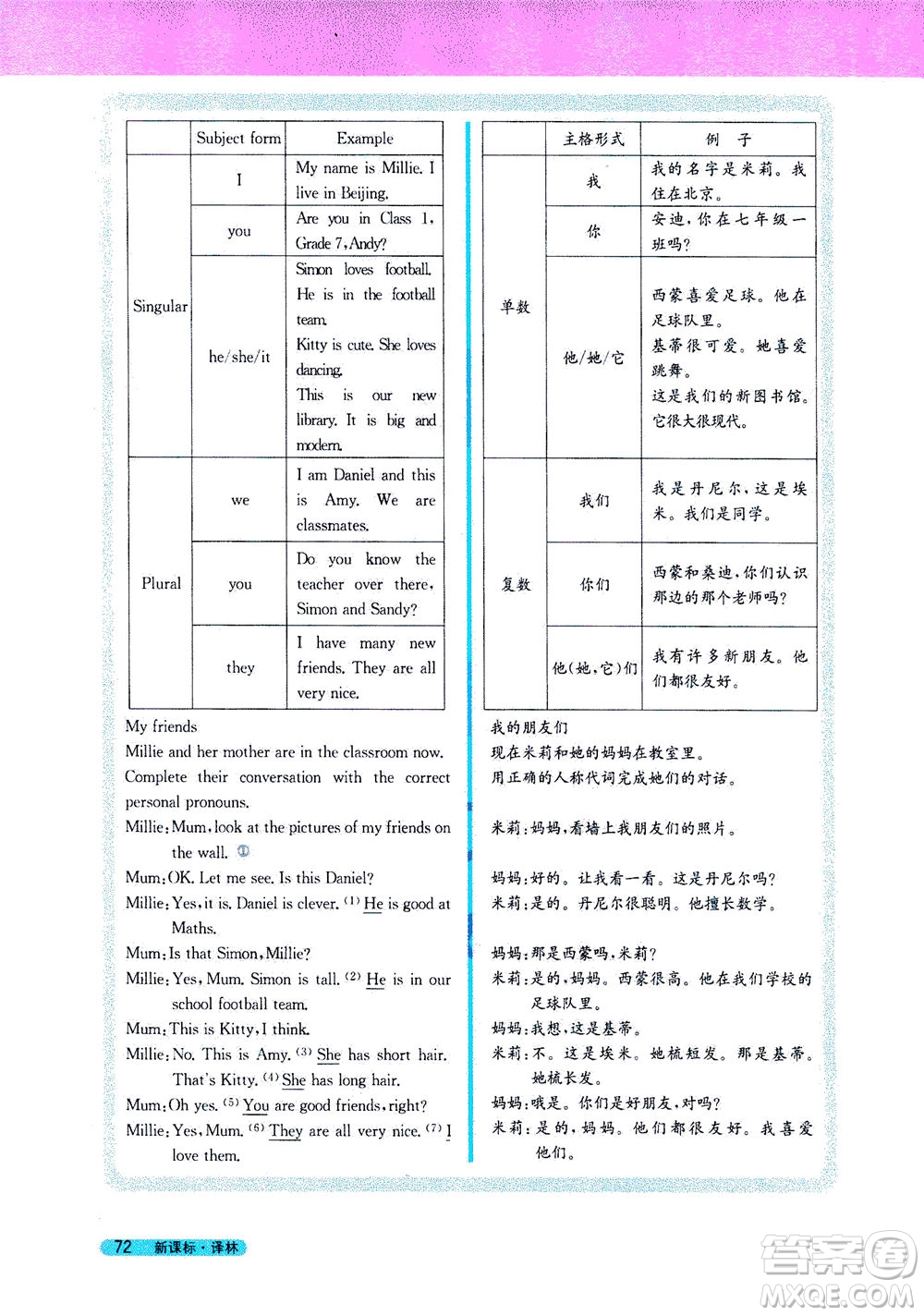 2020秋新教材完全解讀英語七年級上冊新課標譯林版參考答案