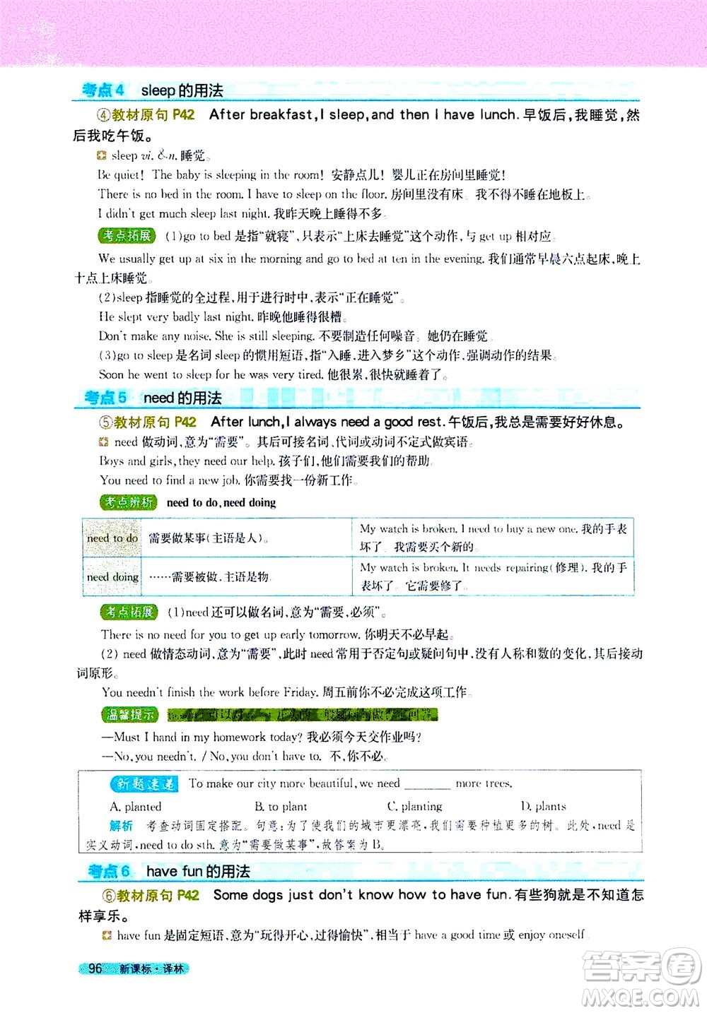 2020秋新教材完全解讀英語七年級上冊新課標譯林版參考答案