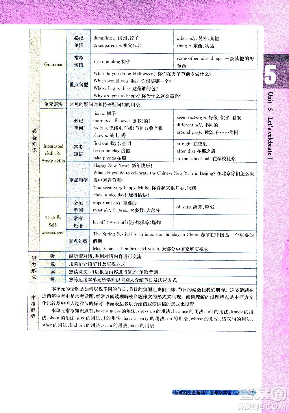 2020秋新教材完全解讀英語七年級上冊新課標譯林版參考答案