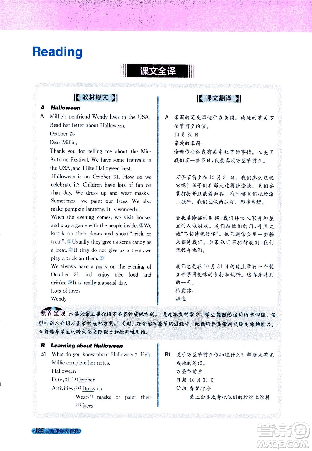 2020秋新教材完全解讀英語七年級上冊新課標譯林版參考答案