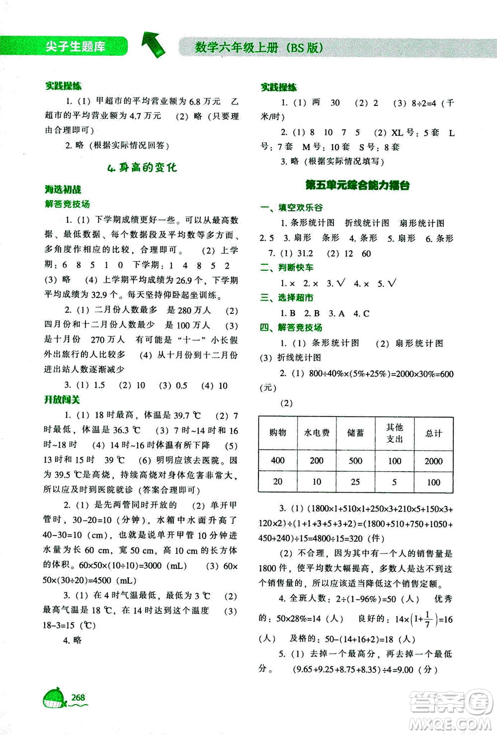 遼寧教育出版社2020秋尖子生題庫數(shù)學(xué)六年級(jí)上冊(cè)BS北師版參考答案