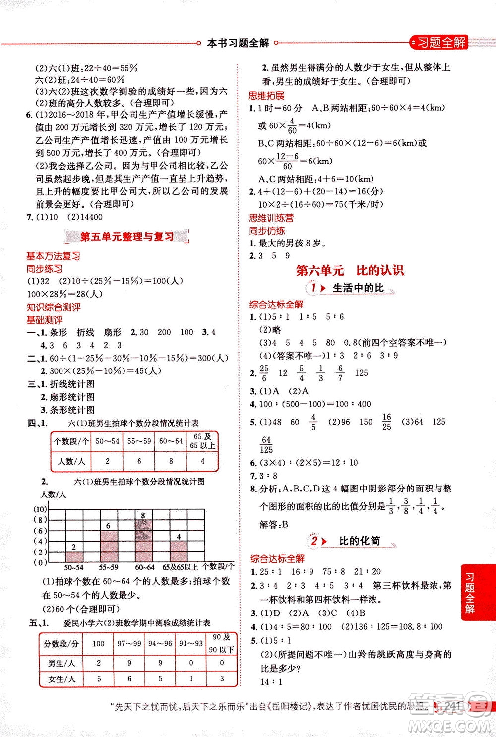 2020秋薛金星小學(xué)教材全解六年級上冊數(shù)學(xué)北師大版參考答案