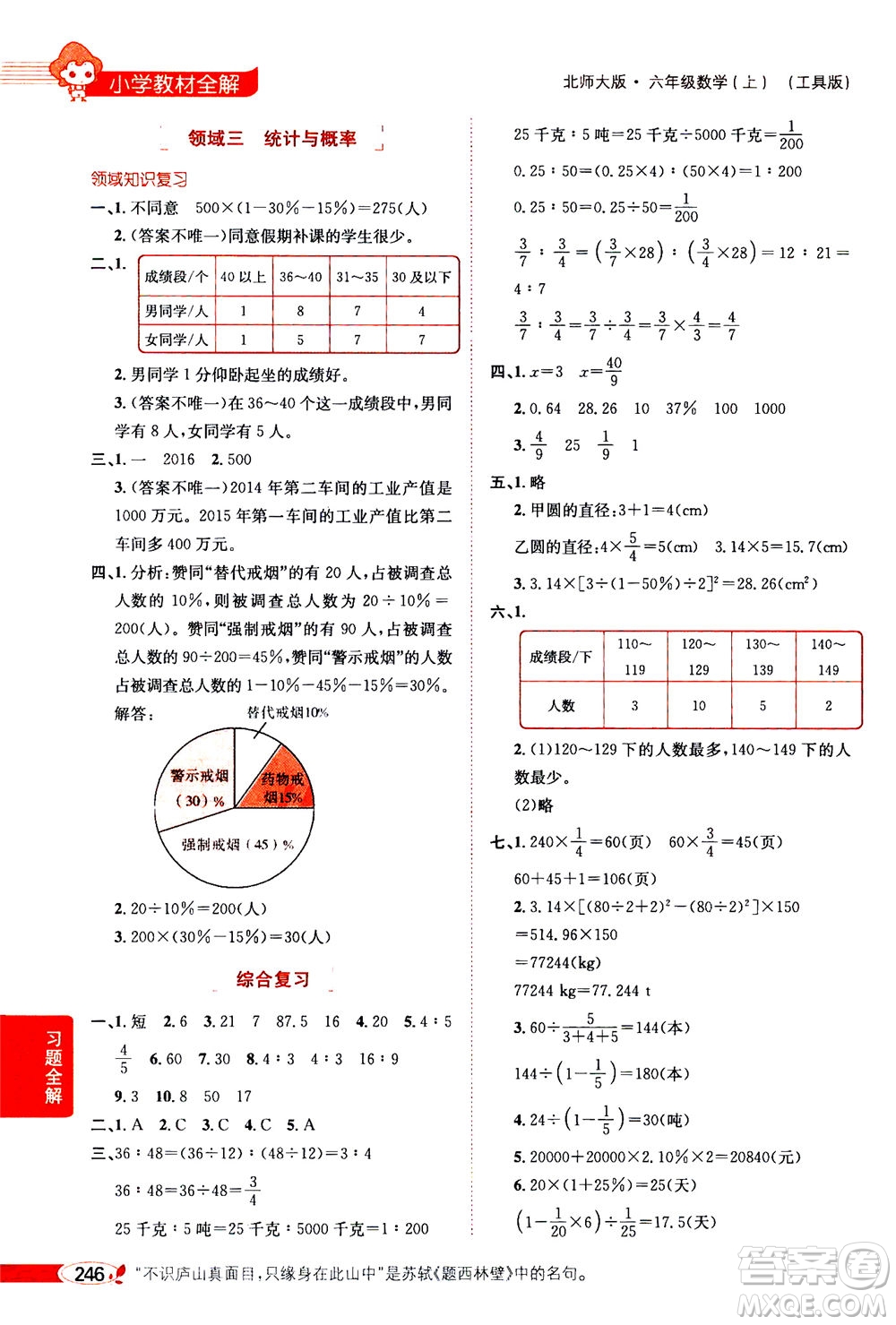 2020秋薛金星小學(xué)教材全解六年級上冊數(shù)學(xué)北師大版參考答案