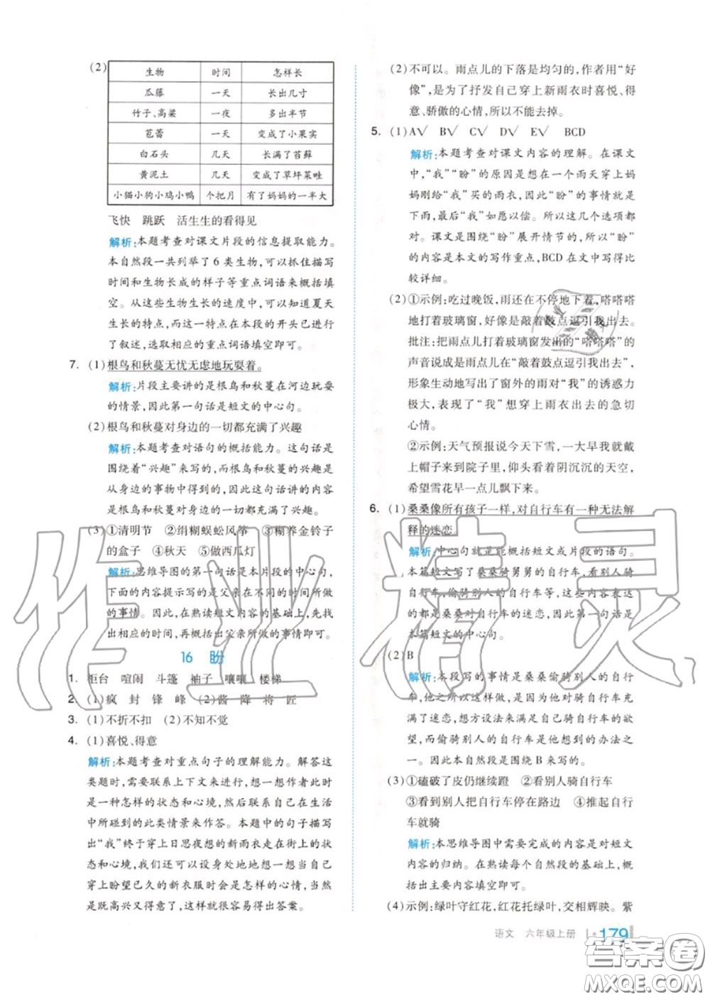 天津人民出版社2020秋全品作業(yè)本六年級(jí)語(yǔ)文上冊(cè)人教版答案