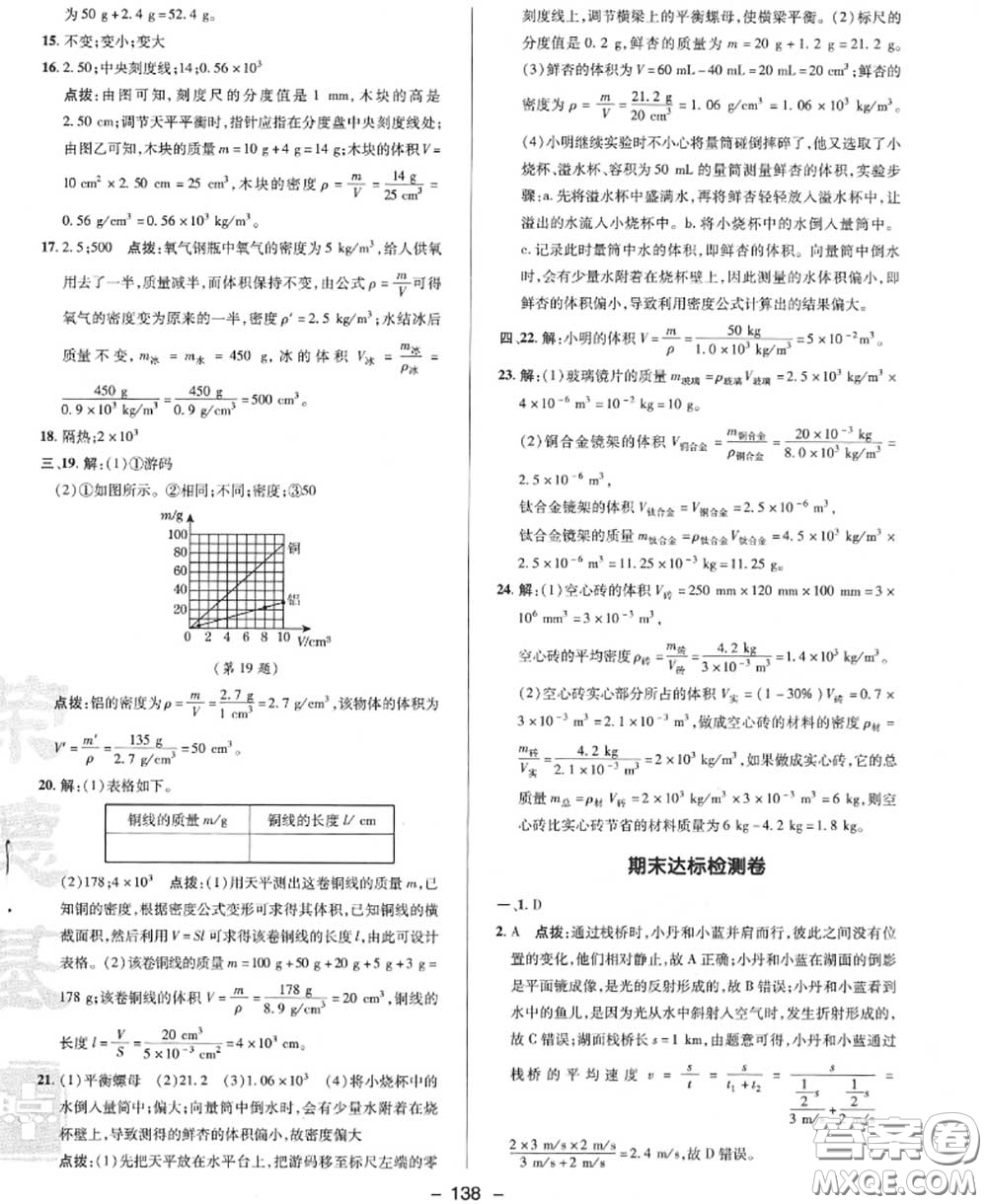 榮德基2020秋新版綜合應(yīng)用創(chuàng)新題典中點(diǎn)八年級(jí)物理上冊(cè)人教版答案