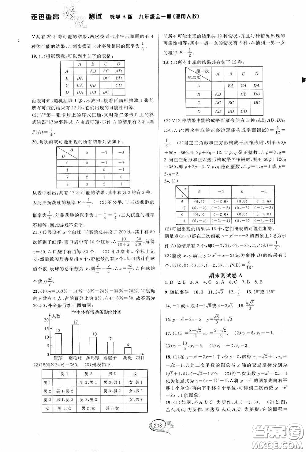 華東師范大學(xué)出版社2020走進(jìn)重高培優(yōu)測(cè)試九年級(jí)數(shù)學(xué)全一冊(cè)人教版A版答案