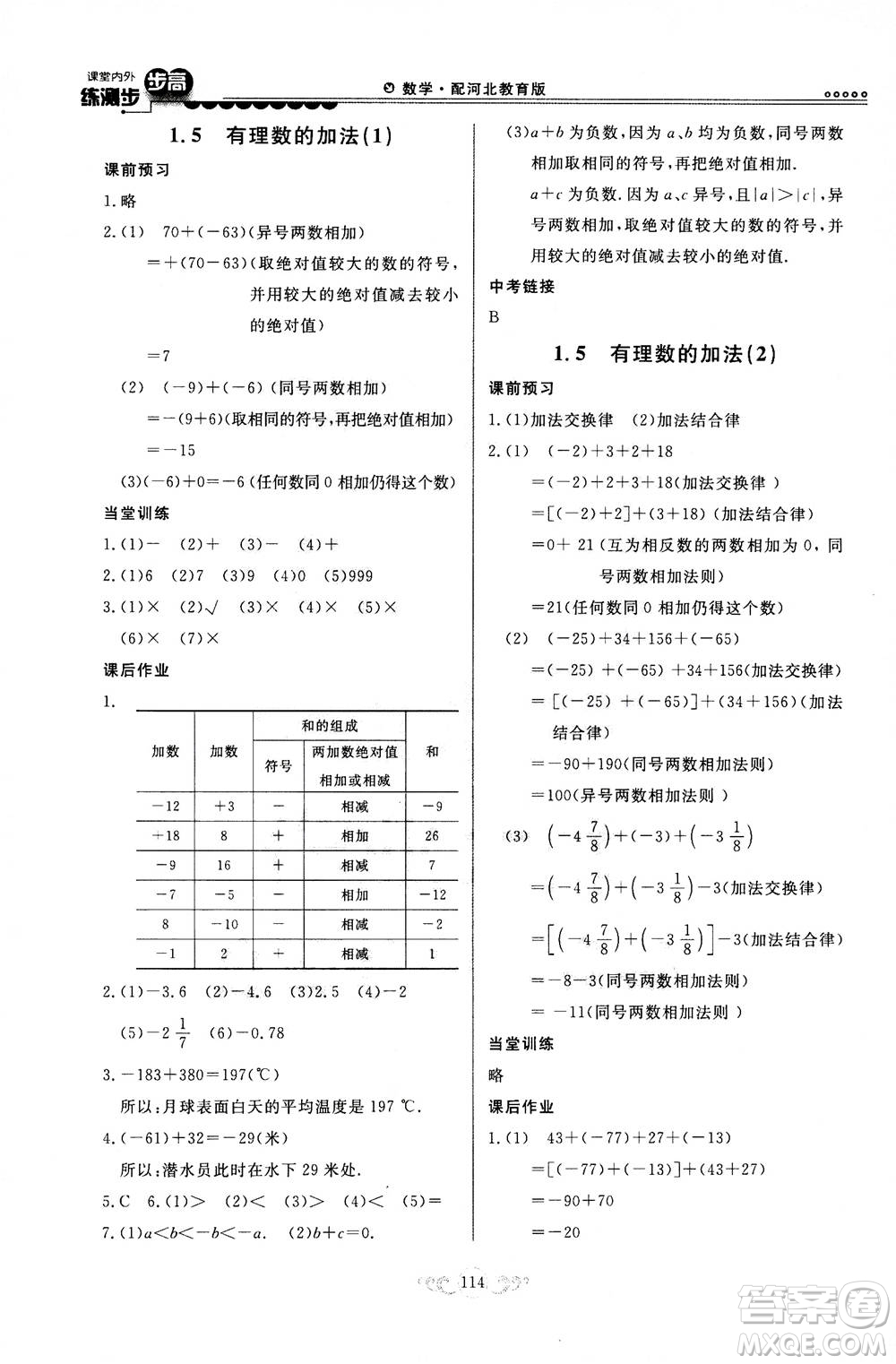 河北美術(shù)出版社2020秋課堂內(nèi)外練測(cè)步步高數(shù)學(xué)七年級(jí)上冊(cè)河北教育版參考答案