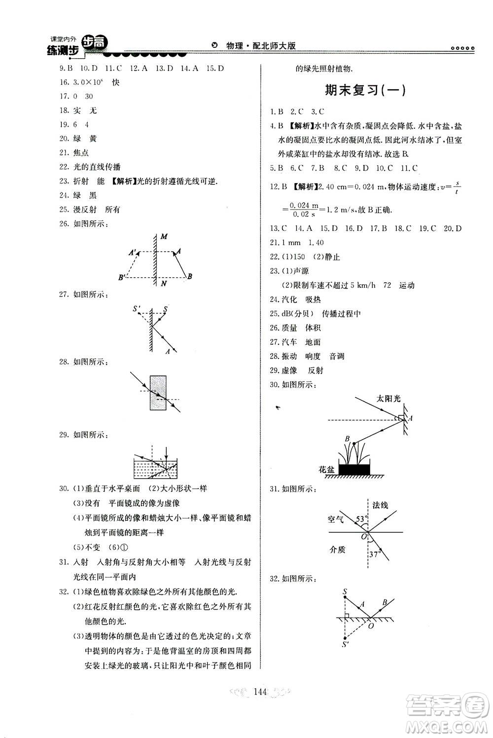 河北美術(shù)出版社2020秋課堂內(nèi)外練測(cè)步步高物理八年級(jí)上冊(cè)北師大版參考答案