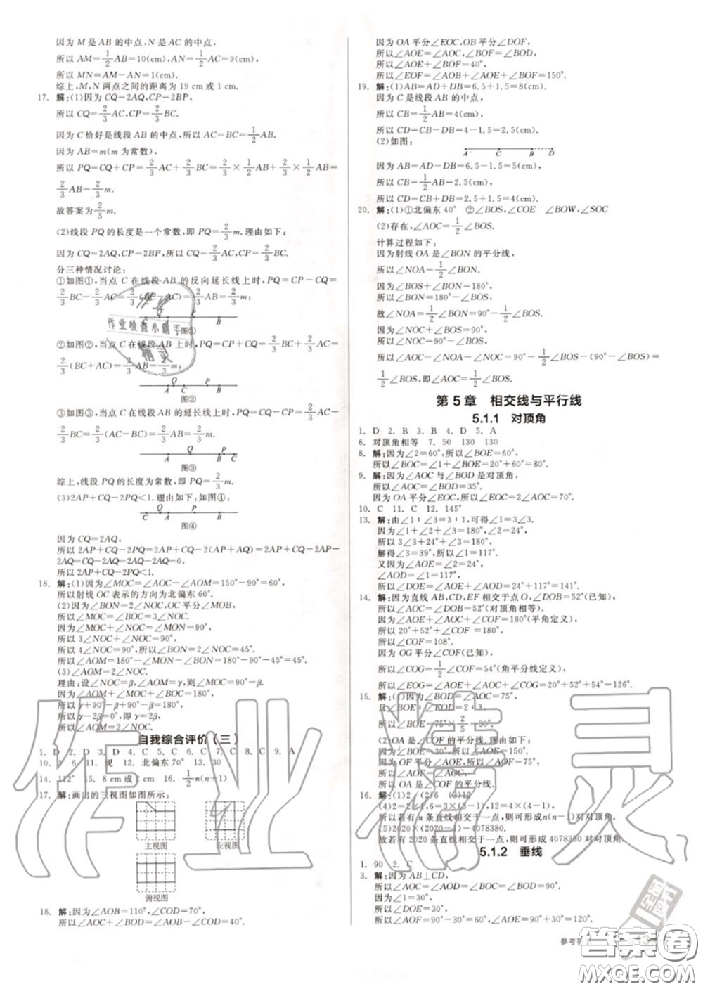 陽光出版社2020秋全品作業(yè)本七年級數(shù)學上冊華師版答案