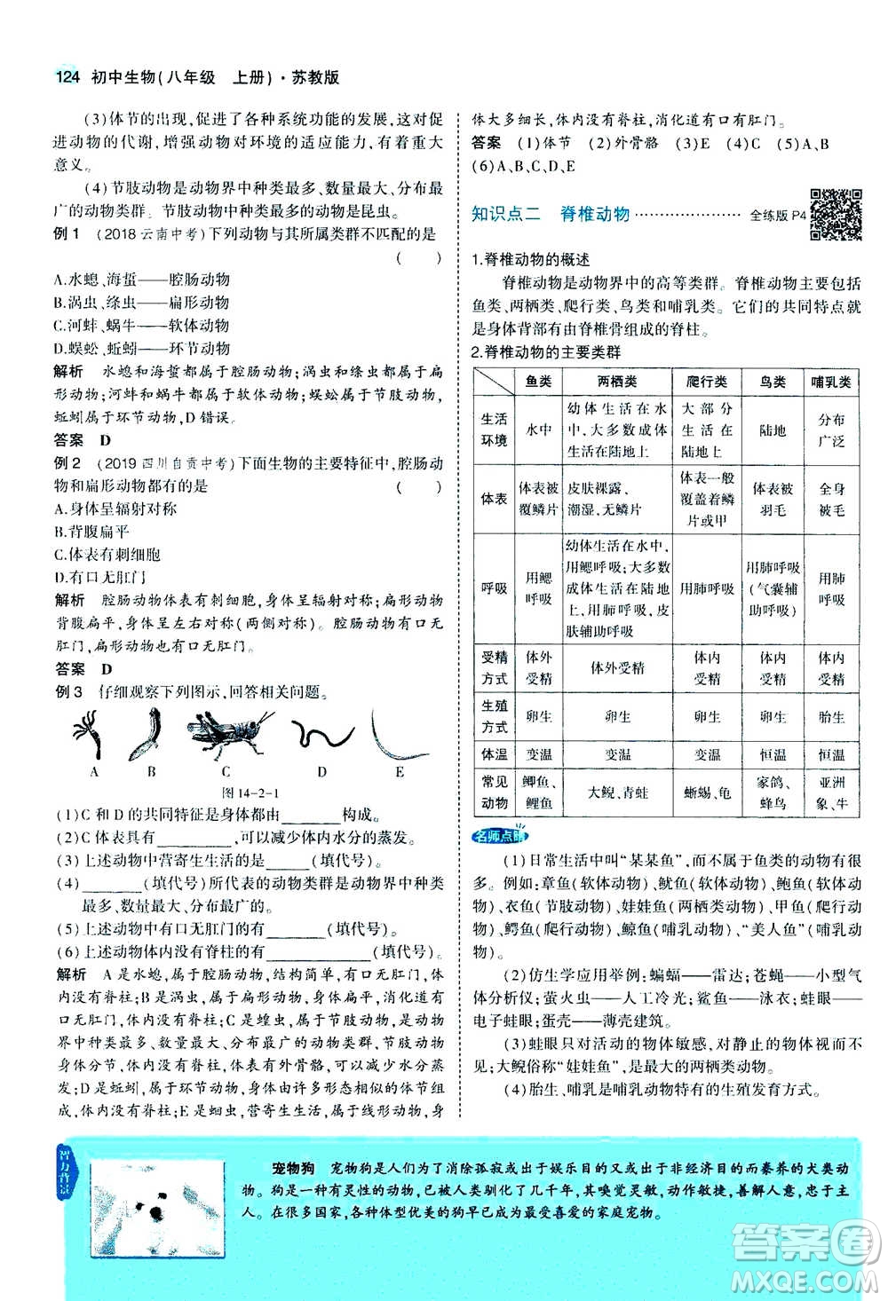 2020秋5年中考3年模擬全練版全解版初中生物八年級(jí)上冊(cè)蘇教版參考答案