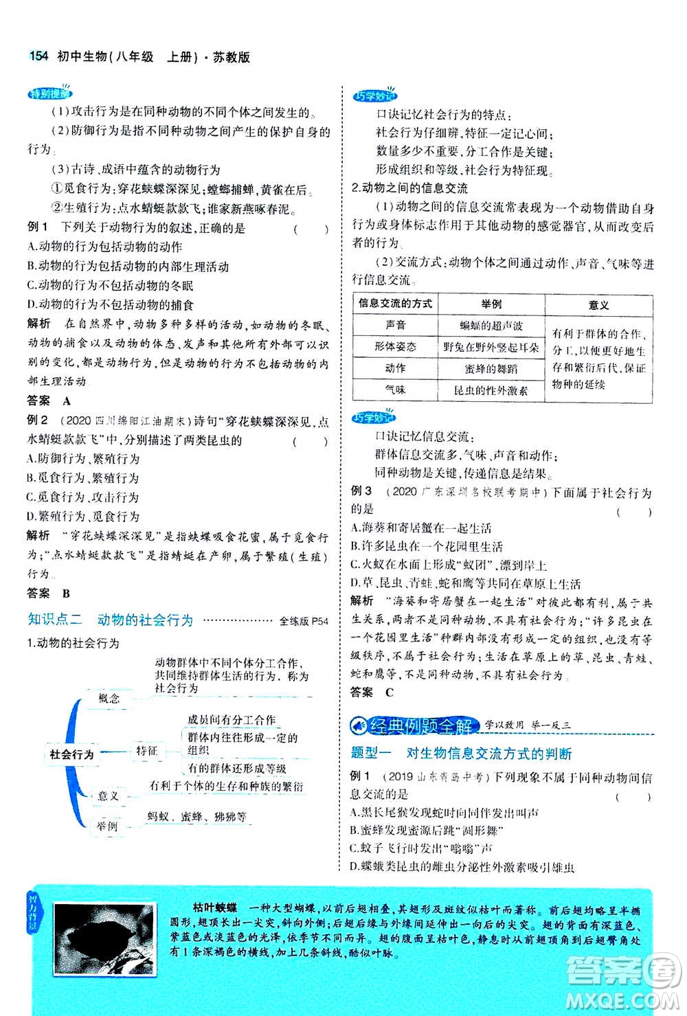 2020秋5年中考3年模擬全練版全解版初中生物八年級(jí)上冊(cè)蘇教版參考答案