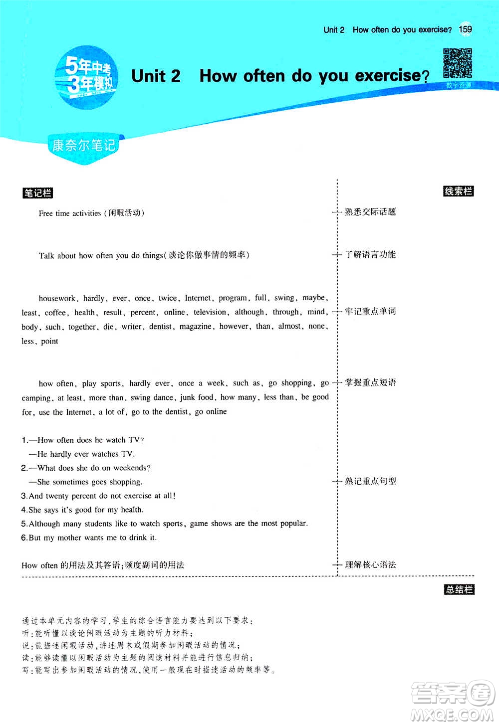 2020秋5年中考3年模擬全練版全解版初中英語(yǔ)八年級(jí)上冊(cè)人教版參考答案