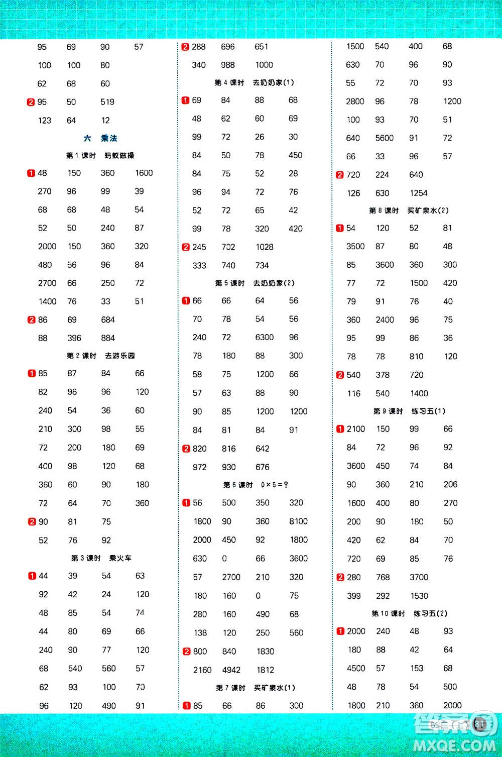 江西教育出版社2020年陽(yáng)光同學(xué)計(jì)算小達(dá)人數(shù)學(xué)三年級(jí)上冊(cè)BS北師版參考答案