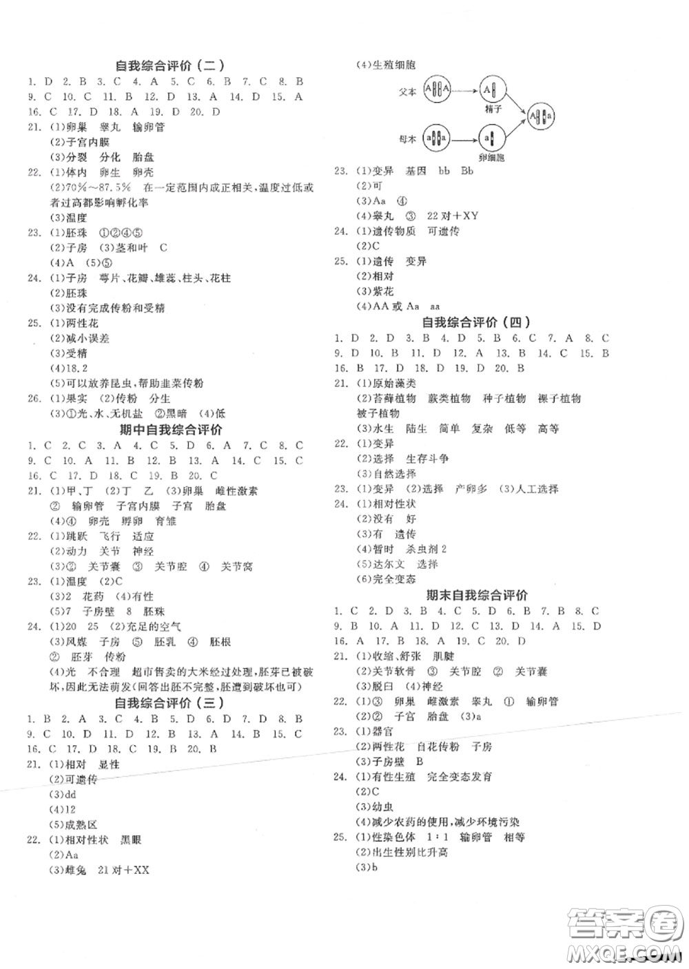 陽(yáng)光出版社2020秋全品作業(yè)本八年級(jí)生物上冊(cè)北京課標(biāo)版答案