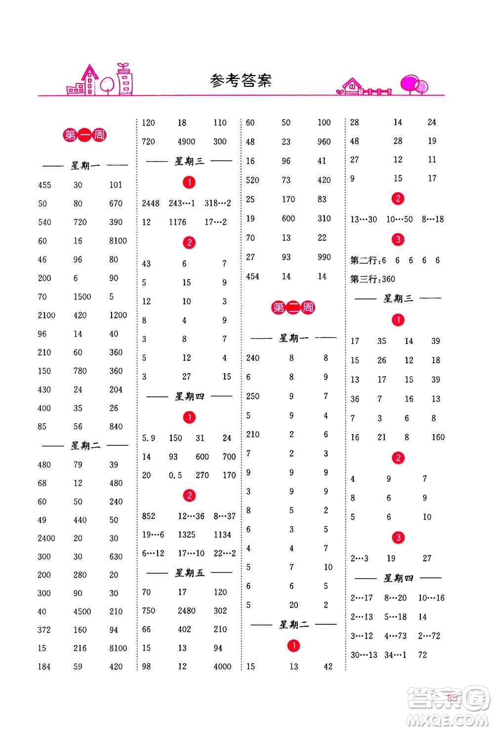 河海大學(xué)出版社2020年計(jì)算小狀元小學(xué)數(shù)學(xué)四年級上冊SJ蘇教版參考答案