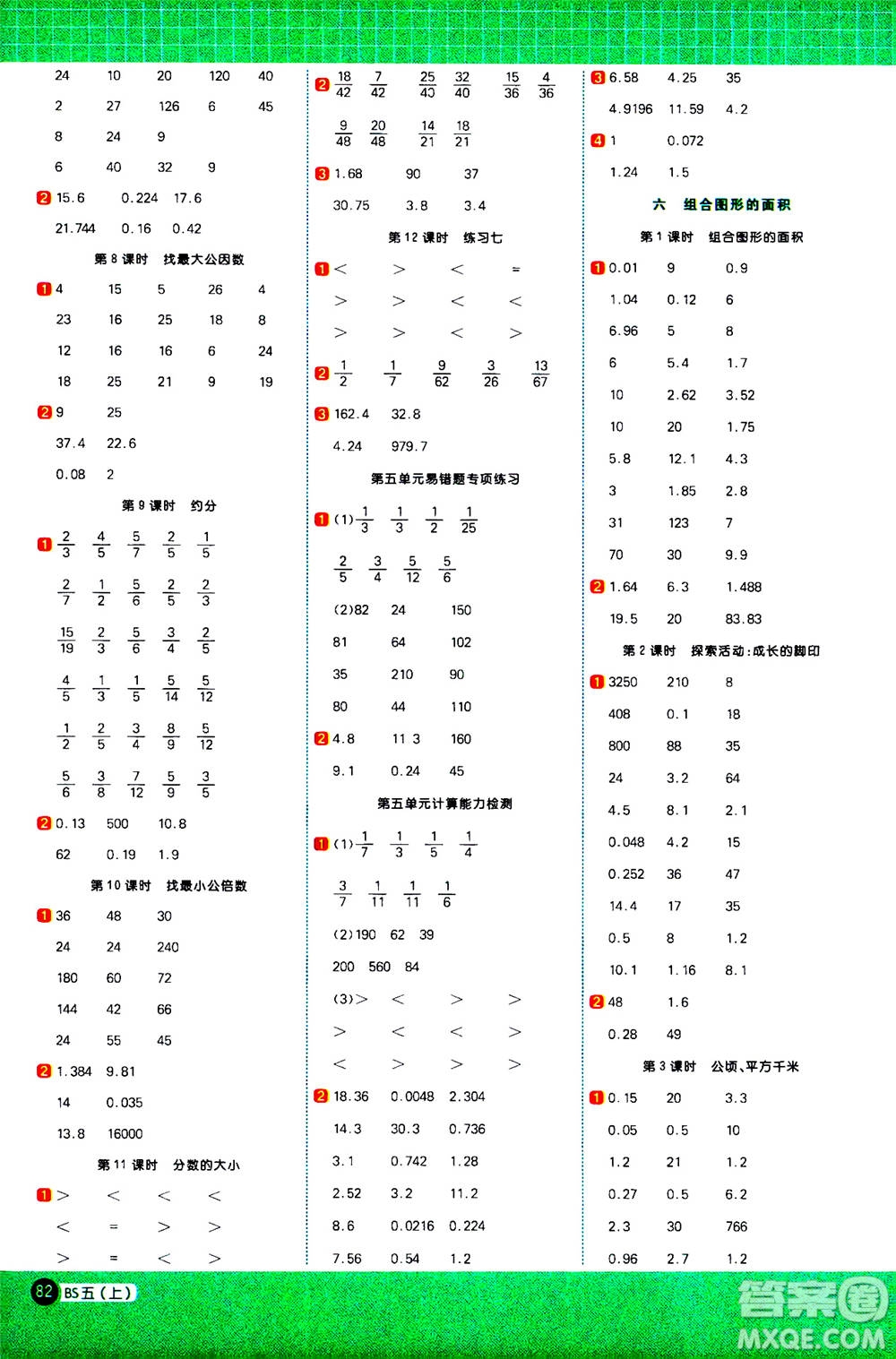 江西教育出版社2020年陽光同學計算小達人數學五年級上冊BS北師版參考答案