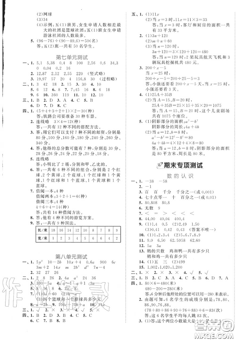 西安出版社曲一線2020秋小兒郎53全優(yōu)卷五年級數(shù)學(xué)上冊蘇教版答案