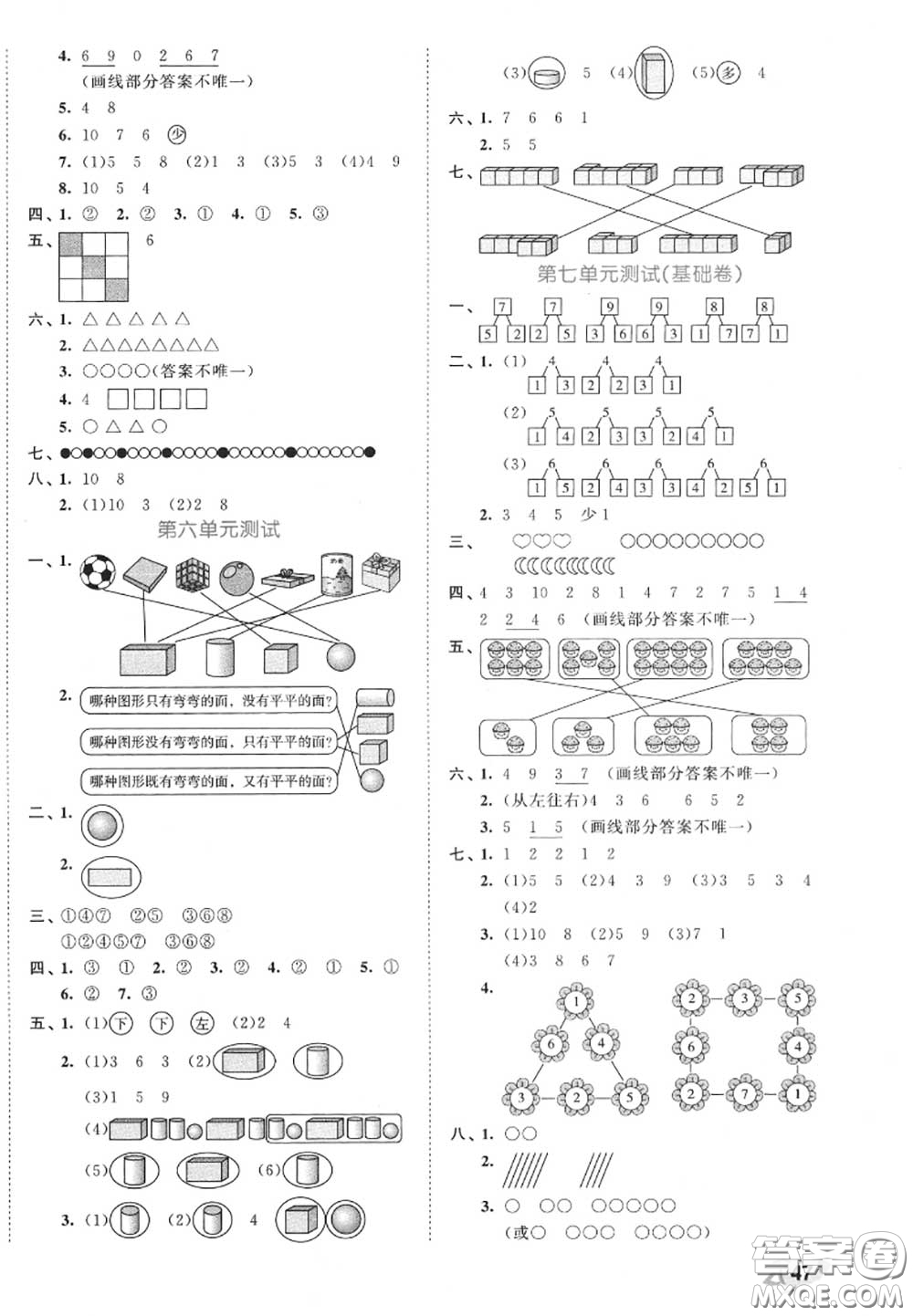 西安出版社曲一線2020秋小兒郎53全優(yōu)卷一年級(jí)數(shù)學(xué)上冊(cè)蘇教版答案