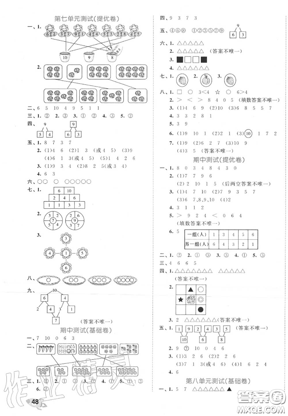 西安出版社曲一線2020秋小兒郎53全優(yōu)卷一年級(jí)數(shù)學(xué)上冊(cè)蘇教版答案