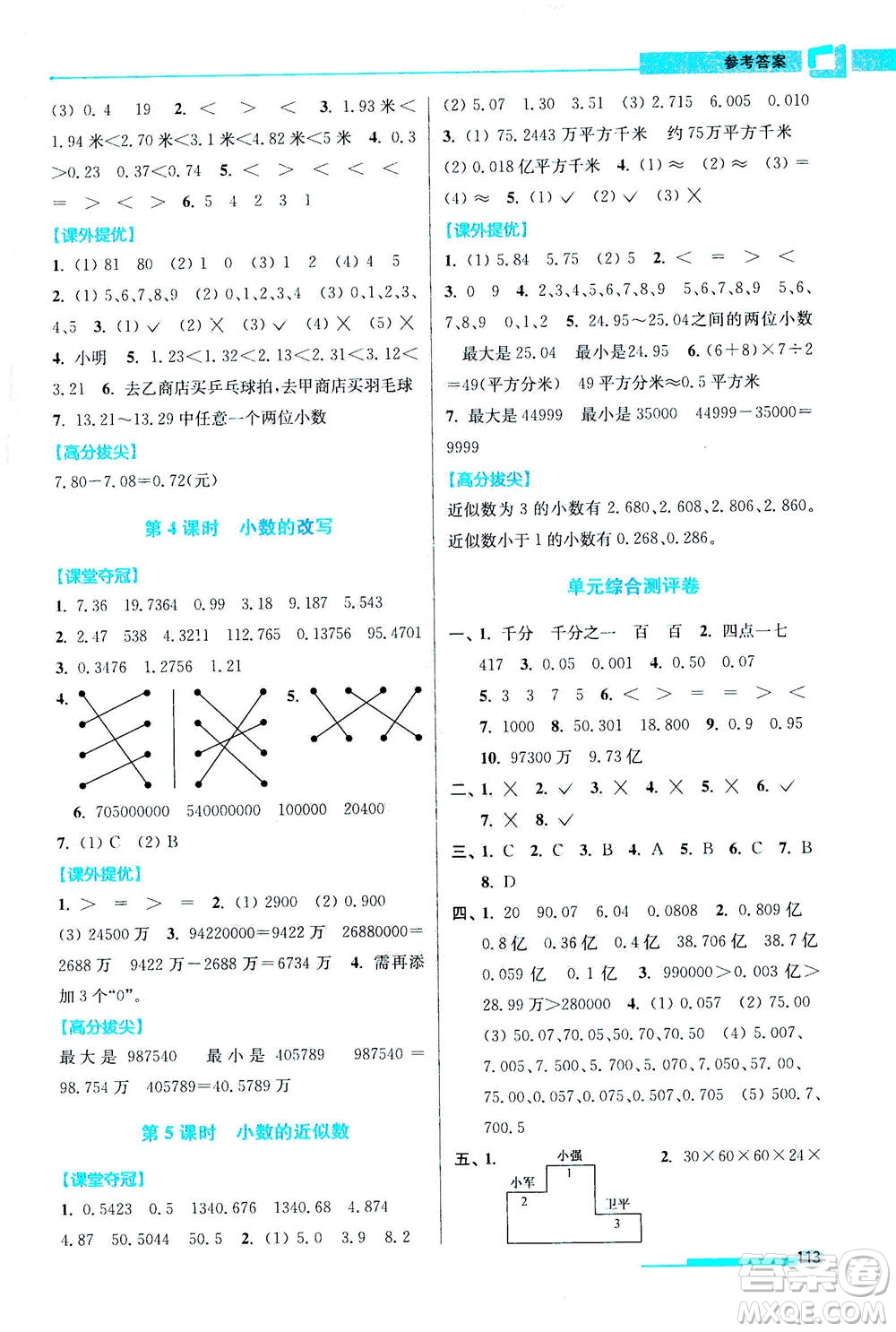 2020秋超能學(xué)典高分拔尖提優(yōu)訓(xùn)練五年級數(shù)學(xué)上江蘇版參考答案