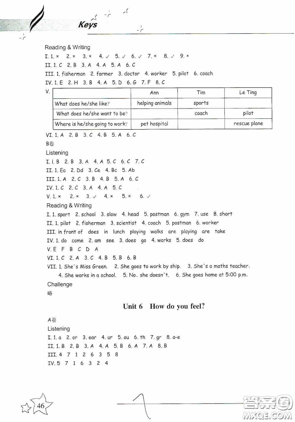 浙江教育出版社2020新課標(biāo)同步雙測小學(xué)英語六年級上冊答案