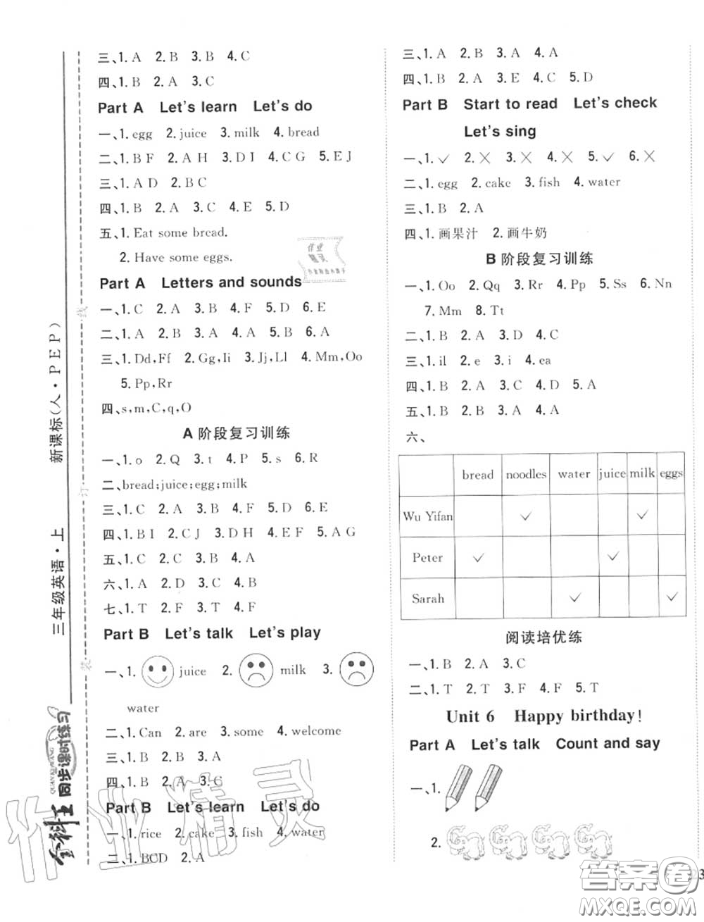 2020秋全科王同步課時練習三年級英語上冊人教版答案