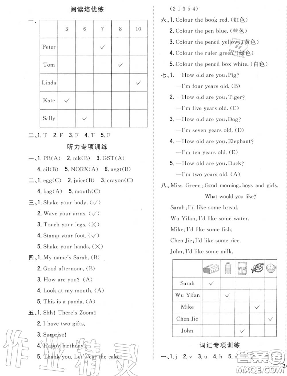 2020秋全科王同步課時練習三年級英語上冊人教版答案