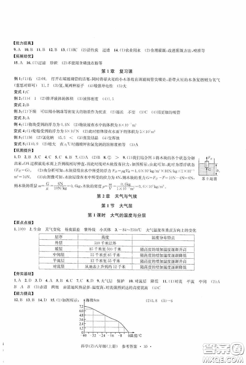 浙江工商大學(xué)出版社2020字海文化習(xí)題e百課時(shí)訓(xùn)練八年級(jí)科學(xué)上冊(cè)浙教版答案