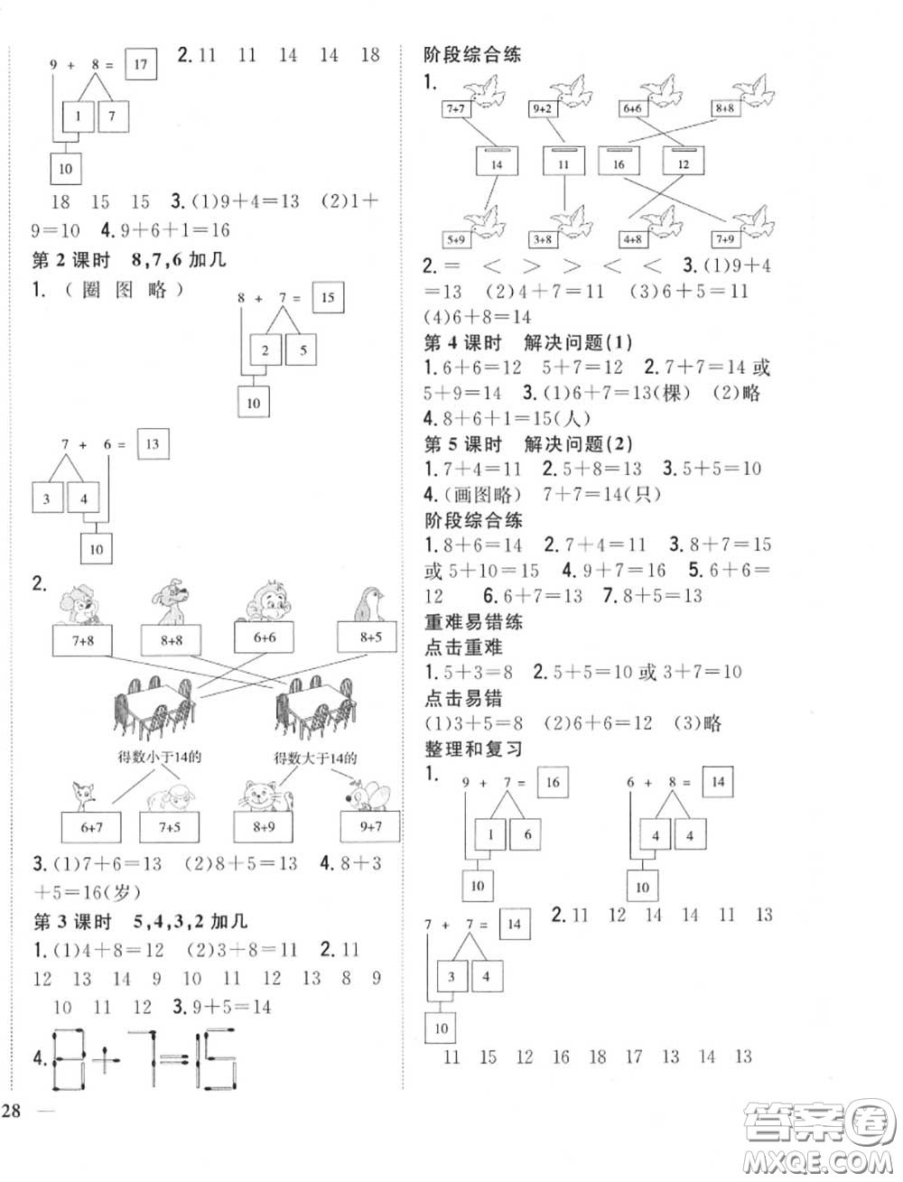 2020秋全科王同步課時練習(xí)一年級數(shù)學(xué)上冊人教版答案