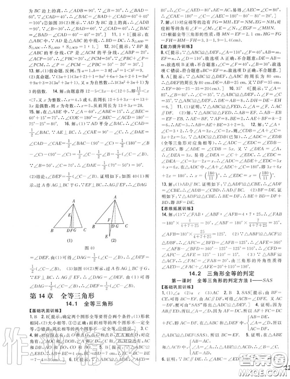 2020秋全科王同步課時(shí)練習(xí)八年級(jí)數(shù)學(xué)上冊(cè)滬科版答案