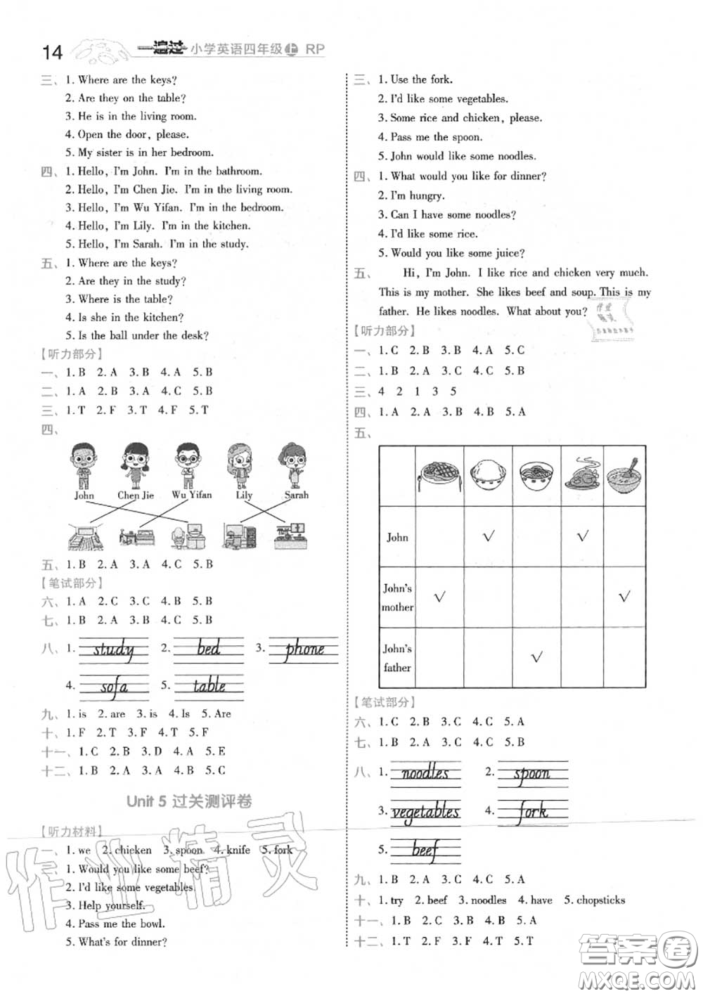 天星教育2020年秋一遍過小學(xué)英語四年級上冊人教版答案