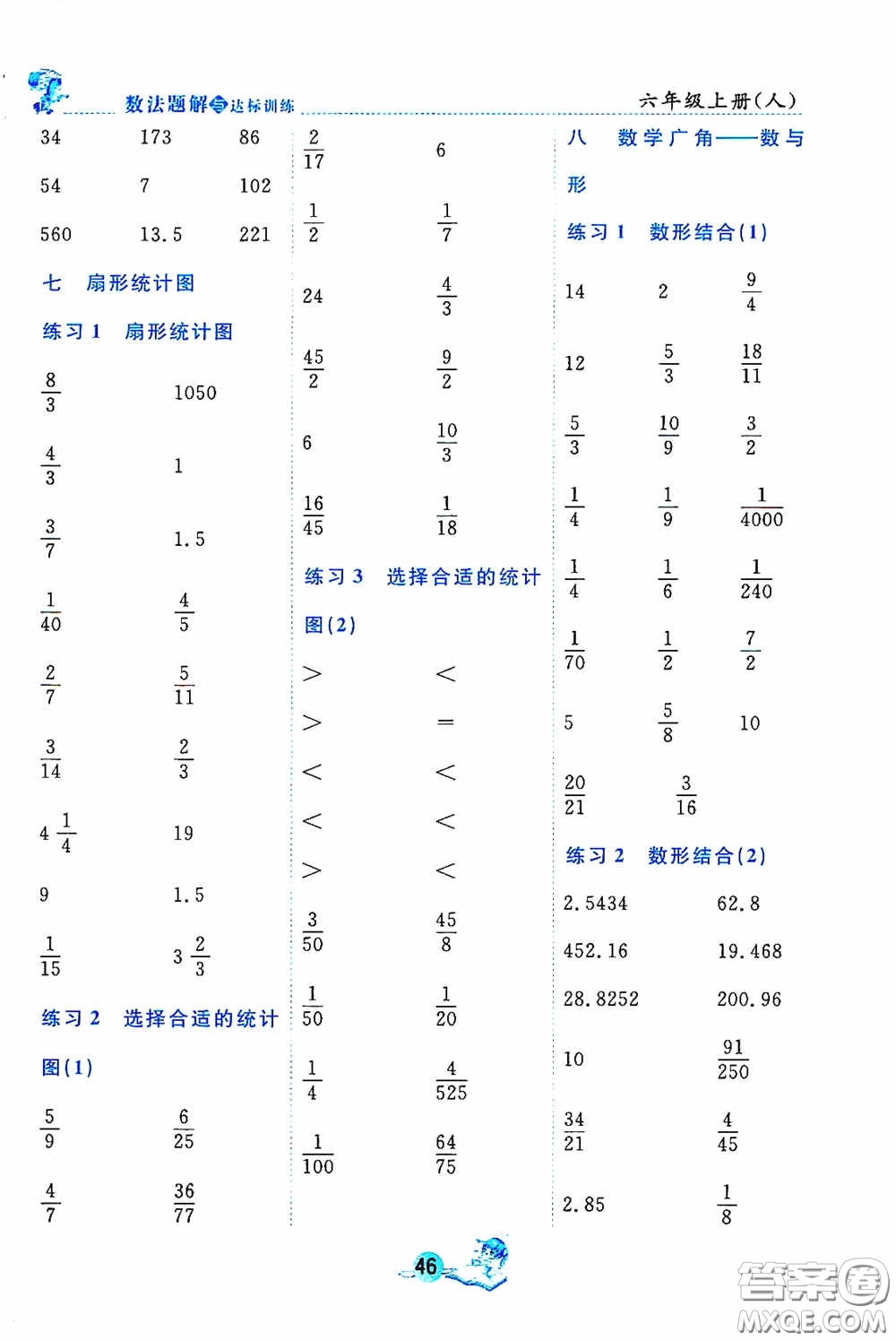 2020數(shù)法題解與達標訓(xùn)練口算天天練六年級上冊人教課標版答案