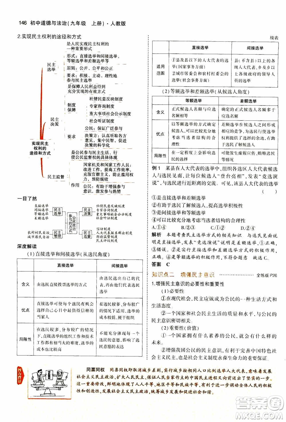 2021版初中同步5年中考3年模擬全解版初中道德與法治九年級(jí)上冊(cè)人教版參考答案