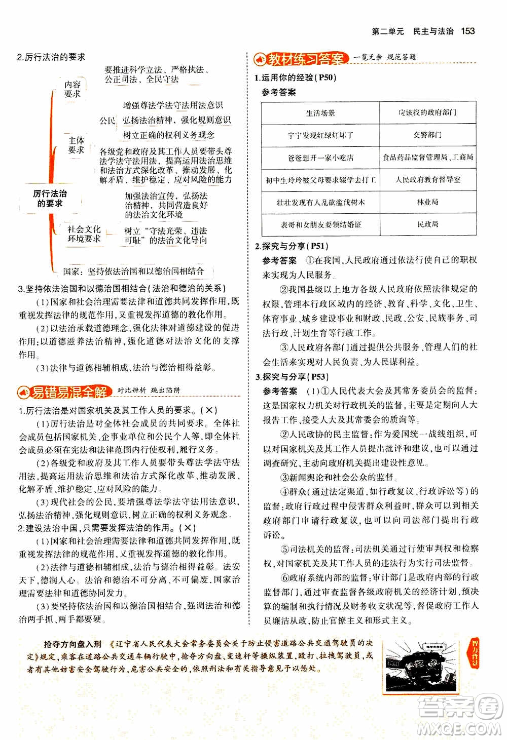 2021版初中同步5年中考3年模擬全解版初中道德與法治九年級(jí)上冊(cè)人教版參考答案