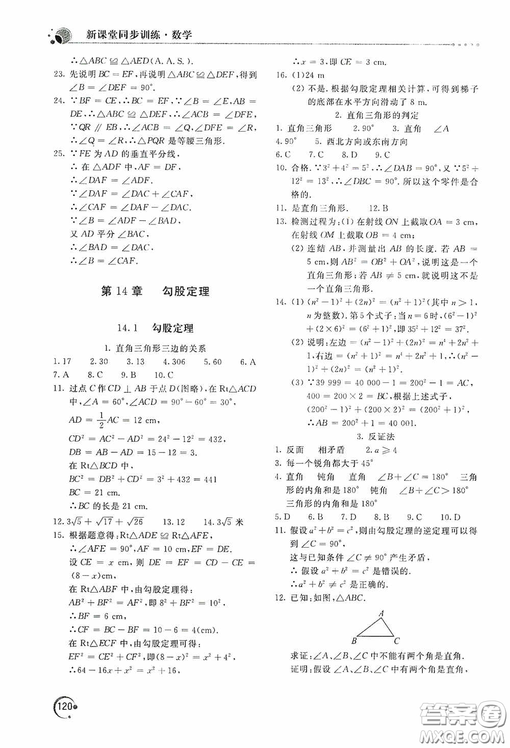 北京教育出版社2020新課堂同步訓(xùn)練八年級(jí)數(shù)學(xué)上冊(cè)華東師大版答案