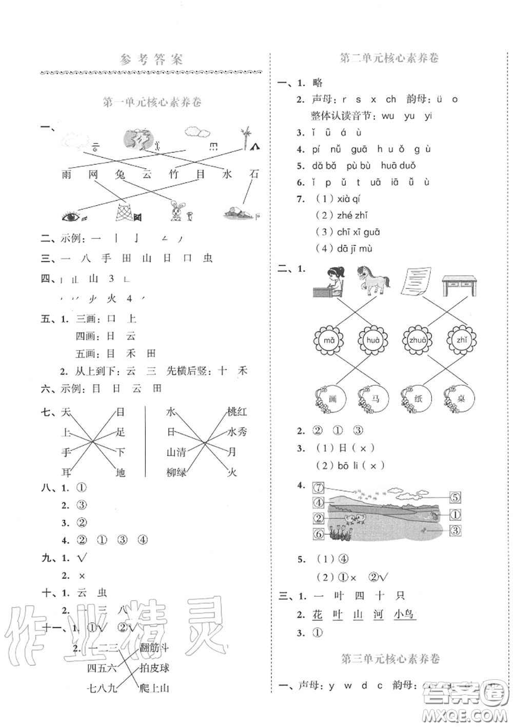 天津人民出版社2020秋全品小復習一年級語文上冊人教版答案