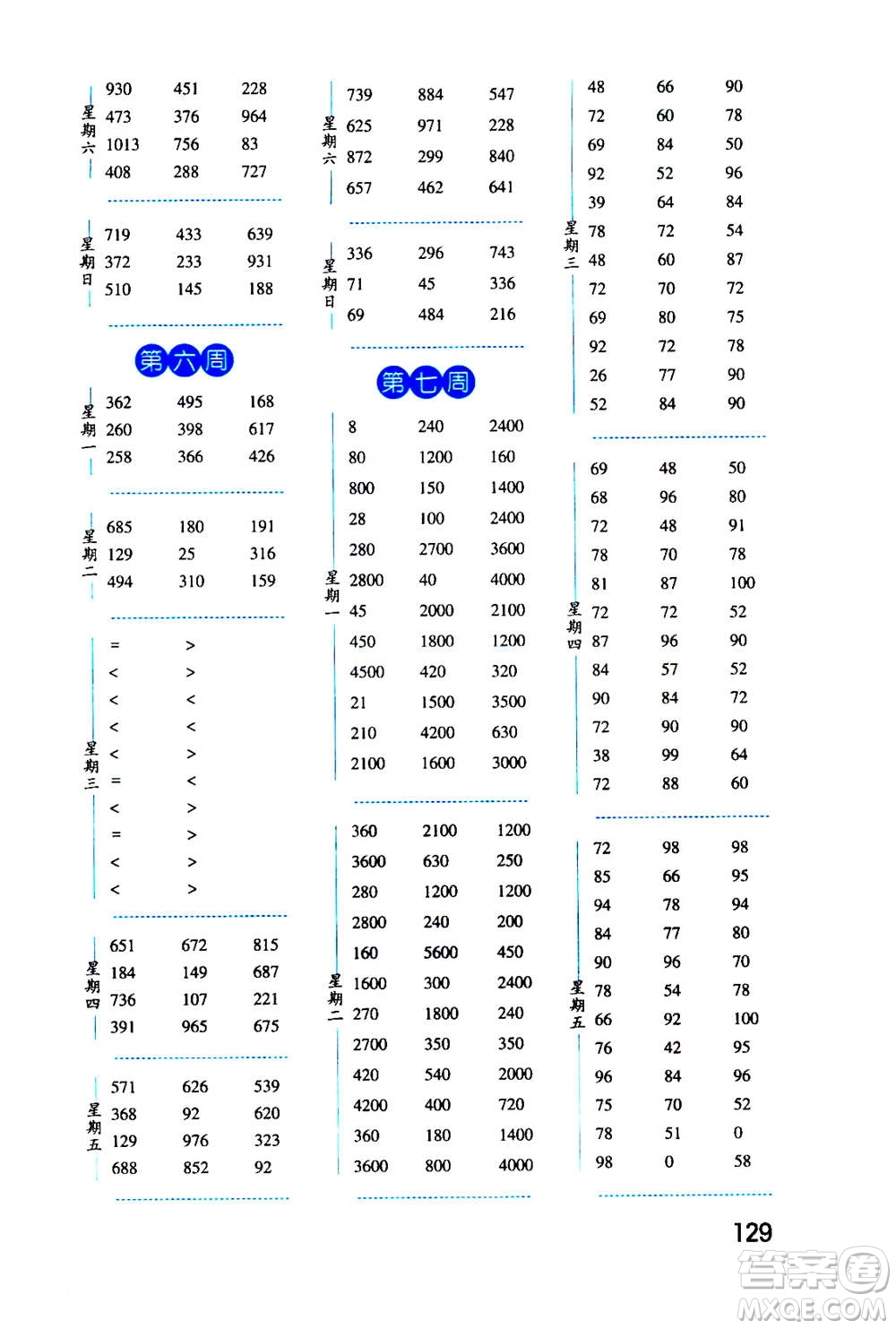 2020年經(jīng)綸學(xué)典口算達(dá)人三年級(jí)數(shù)學(xué)上冊(cè)BS北師版答案